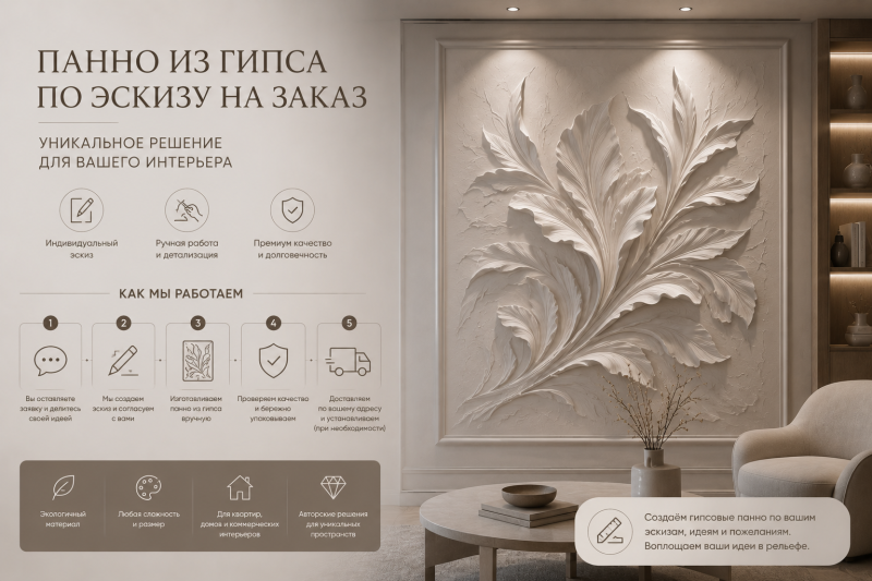 Панно из гипса по эскизу: когда дизайнерская идея становится частью интерьера